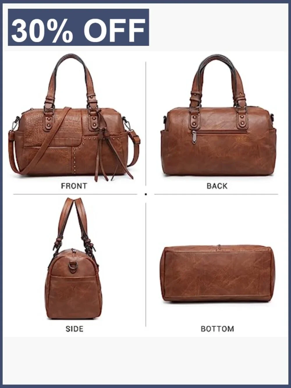 Vegan Leather Barrel Satchel Large Hobo Tote with Tassels Work Shoulder Bag
